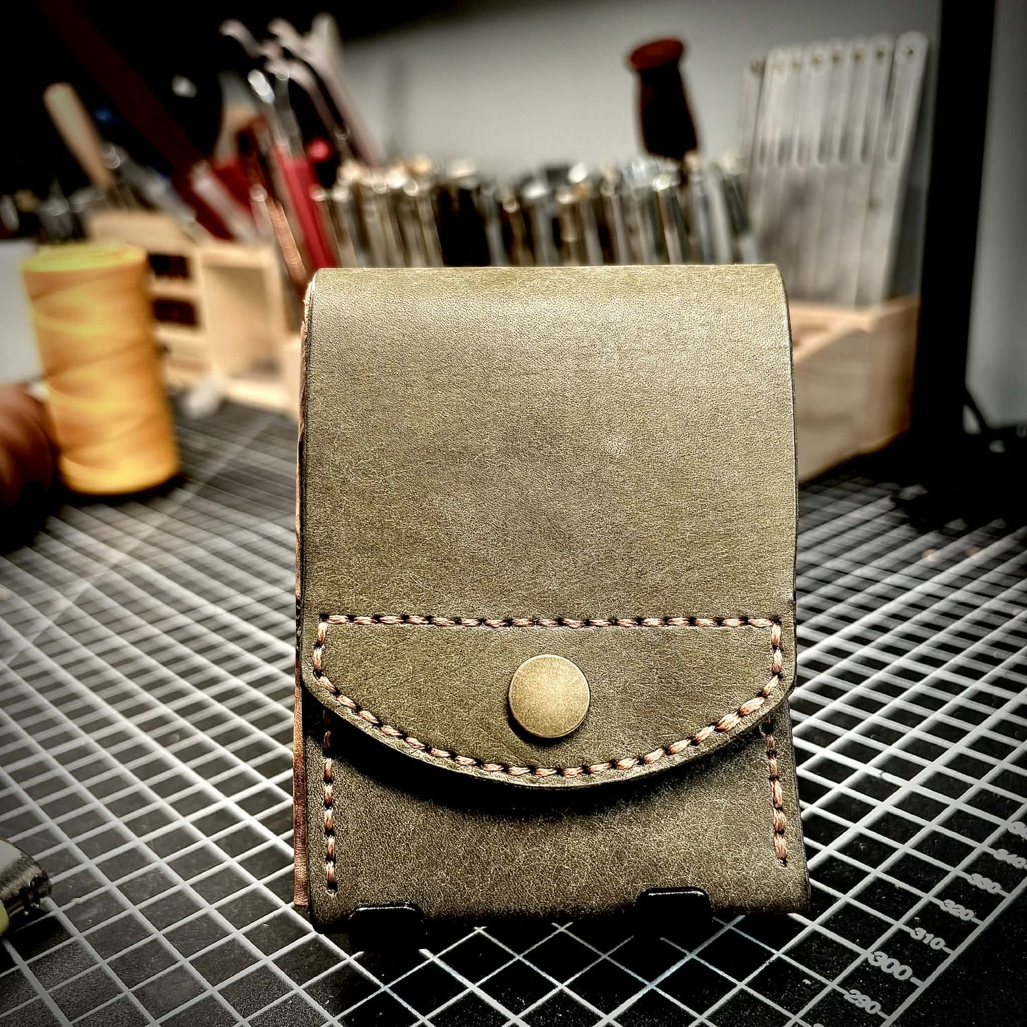 The Baie James - Leather Wallet – Custom Marbled Design | Sage