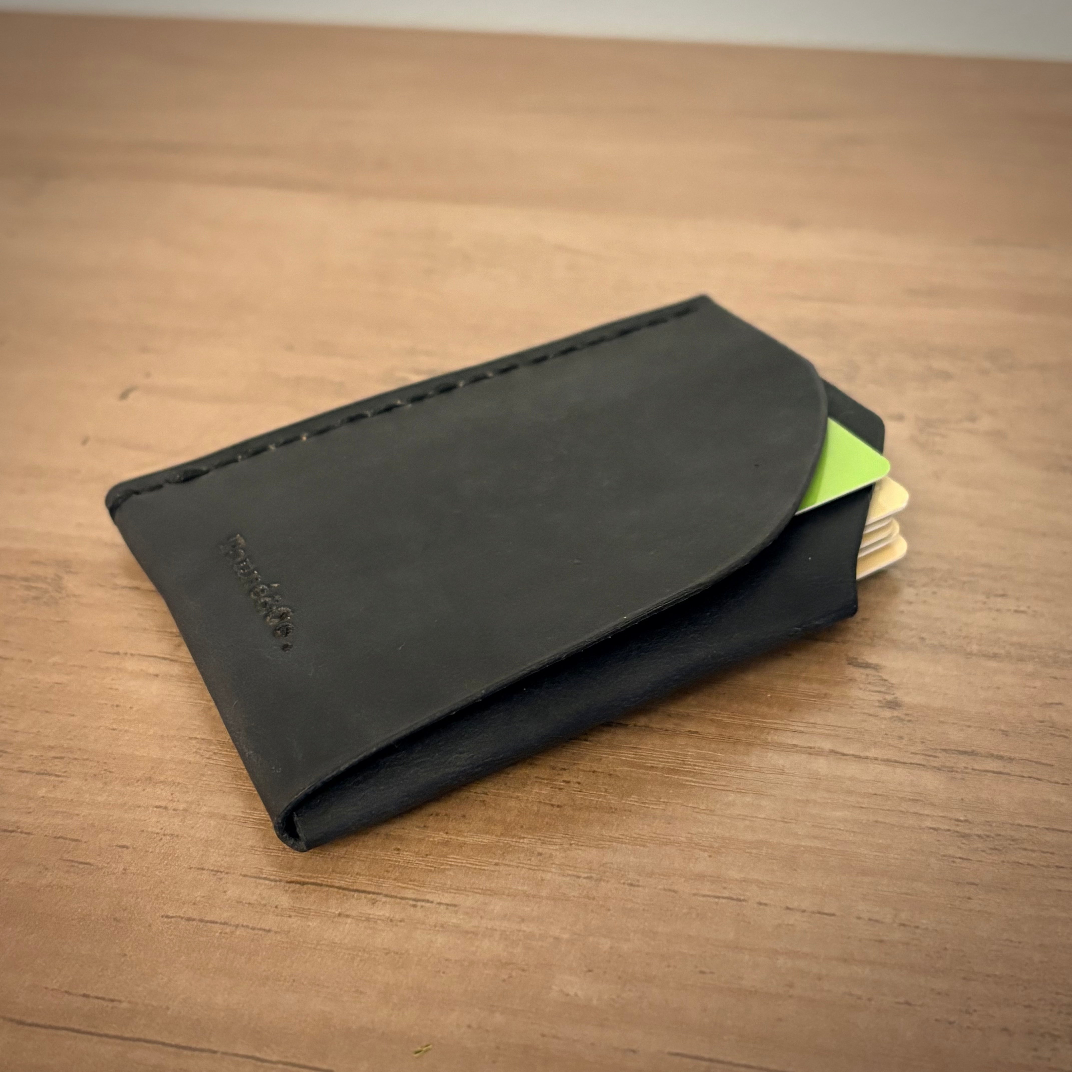 Porte-cartes en cuir – Double poche minimaliste | Noir