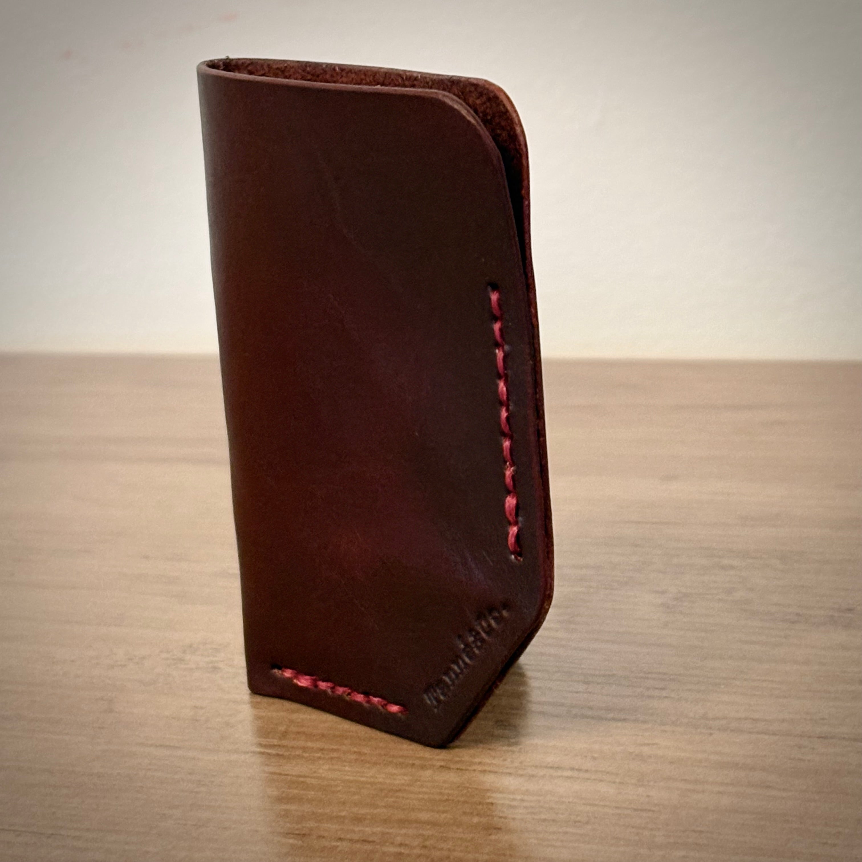 Leather Card Wallet and Keycahin - Handcrafted Design | Burgundy Custom Color Set