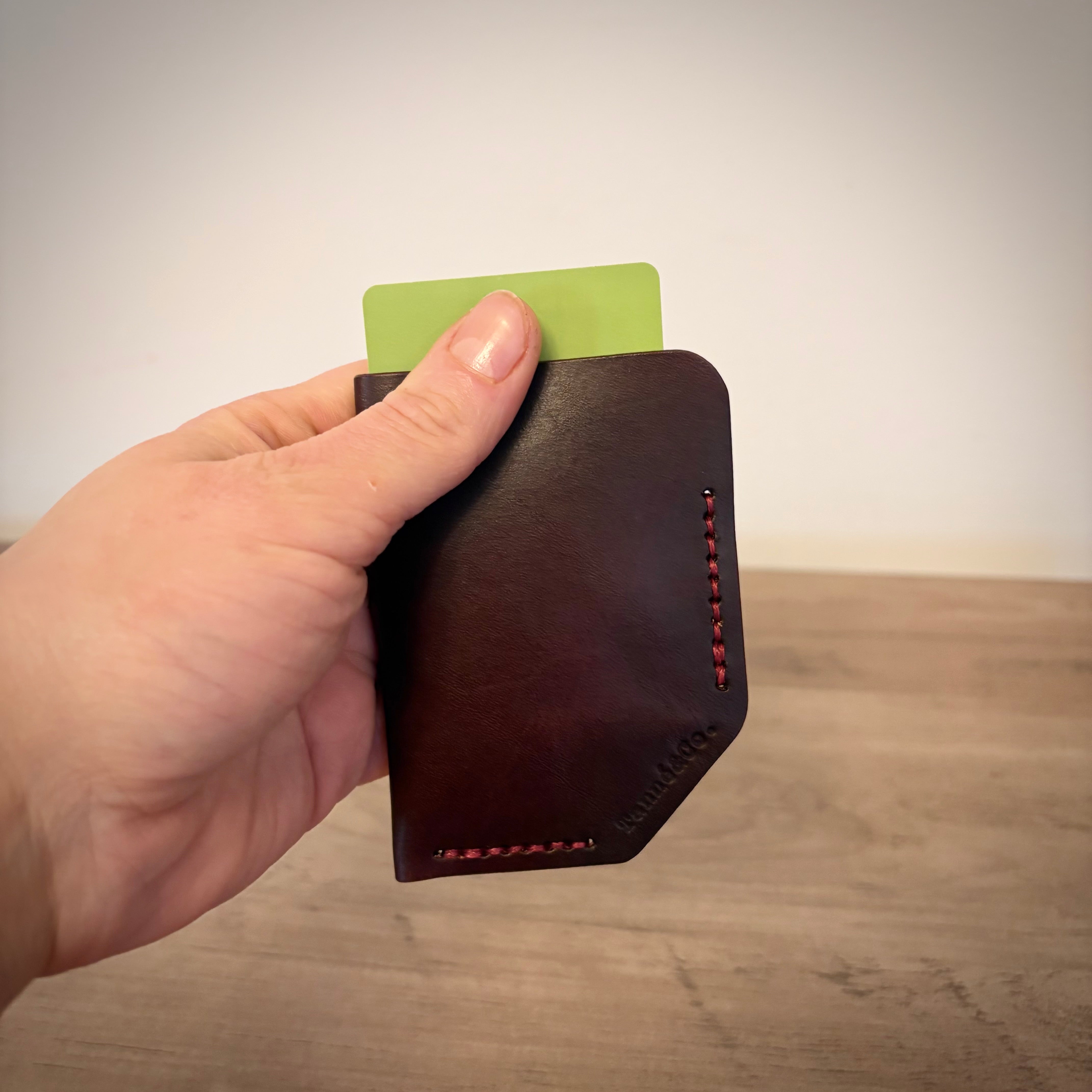 Leather Card Wallet and Keycahin - Handcrafted Design | Burgundy Custom Color Set