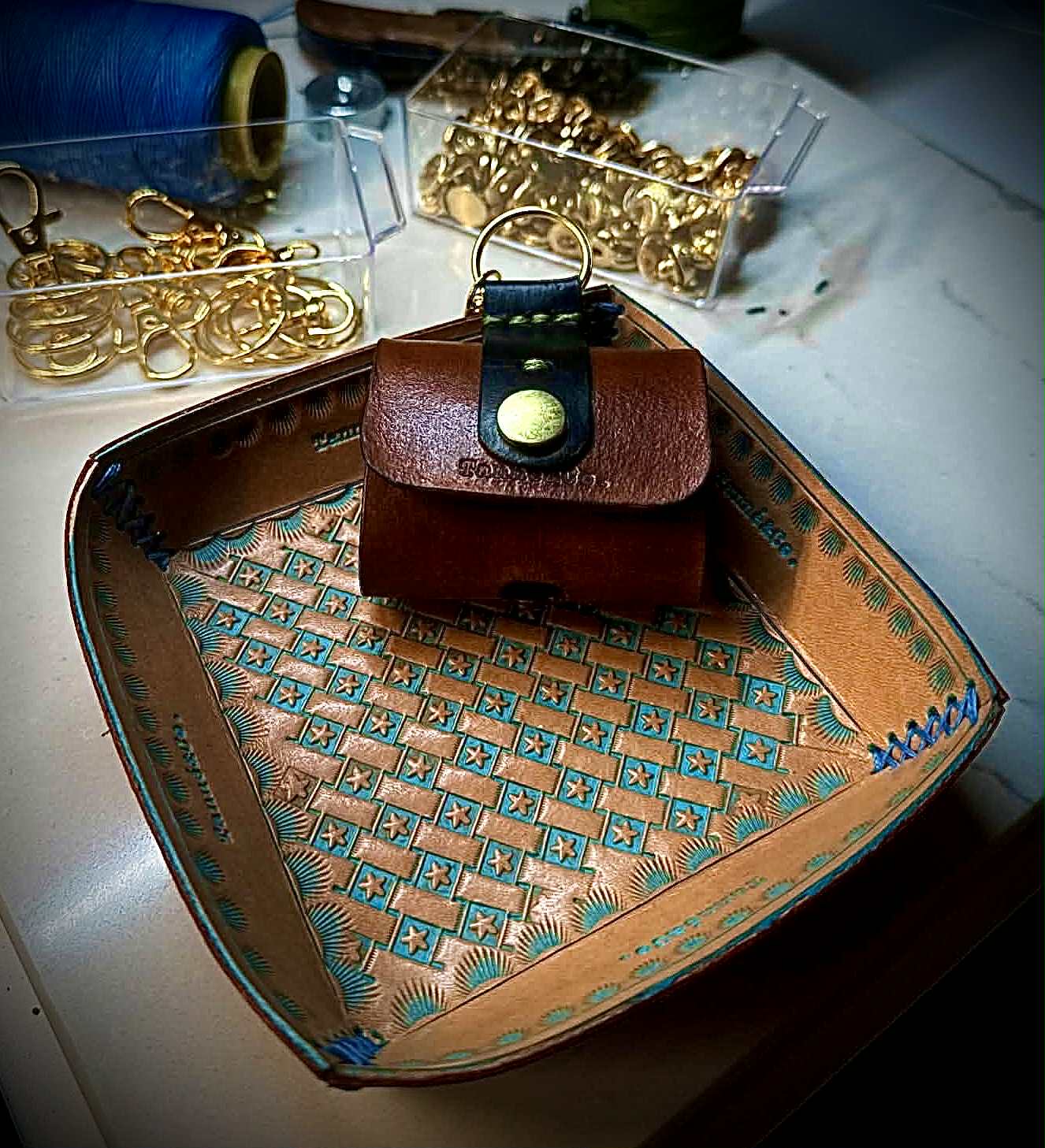 Leather Tray – Handcrafted Double-Layer Design | Ocean Patina Edition