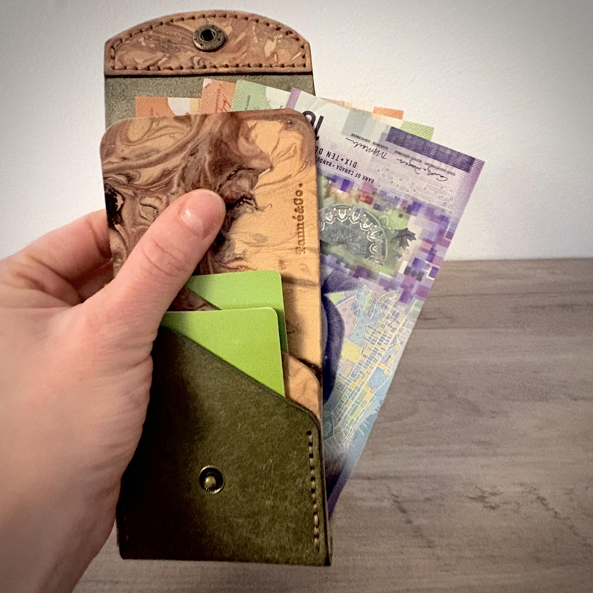 Le portefeuille en cuir Baie James – Design marbré personnalisé | Sauge