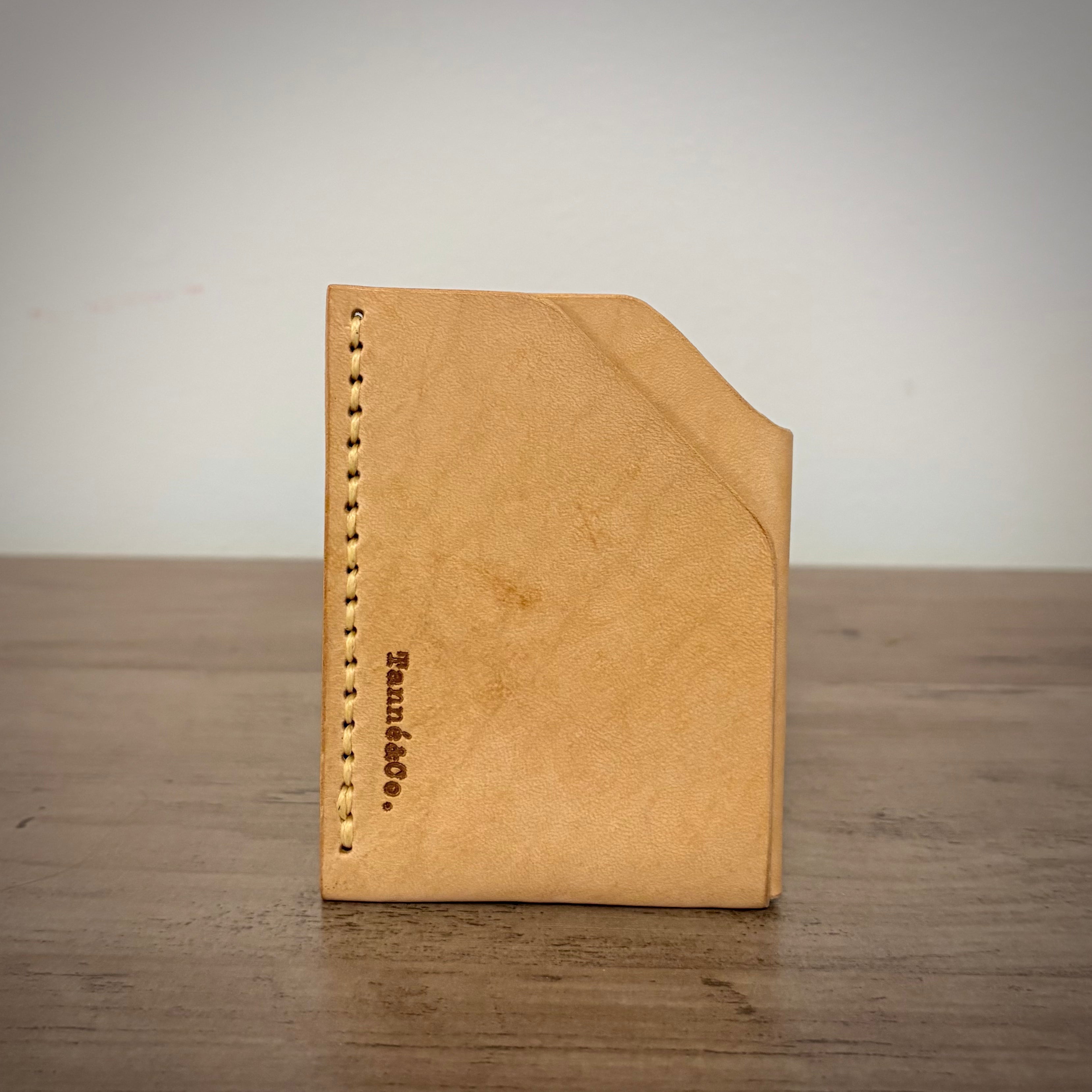 Leather Card Holder – Minimalist Double Pocket | Tan Angle Cut