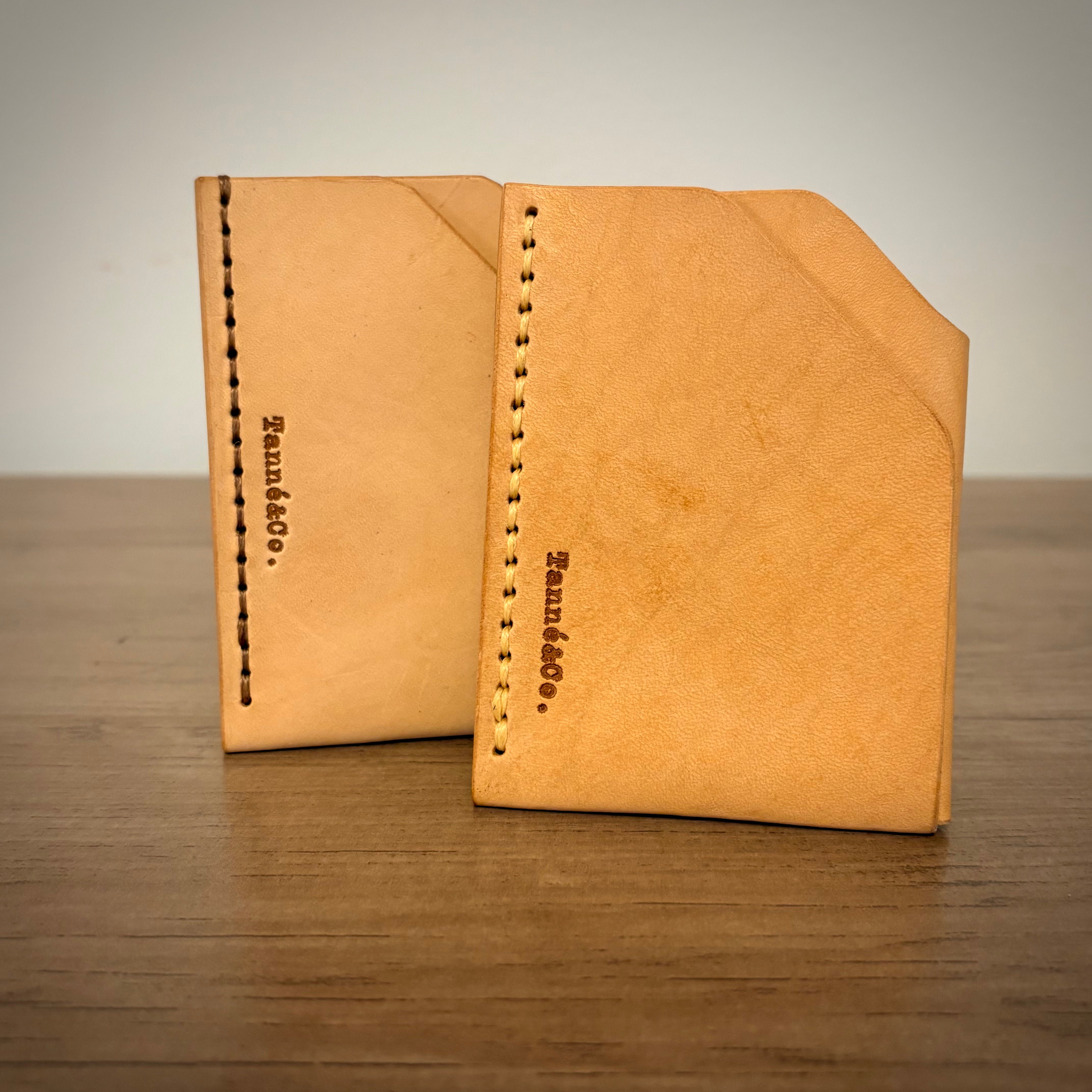 Leather Card Holder – Minimalist Double Pocket | Tan Angle Cut