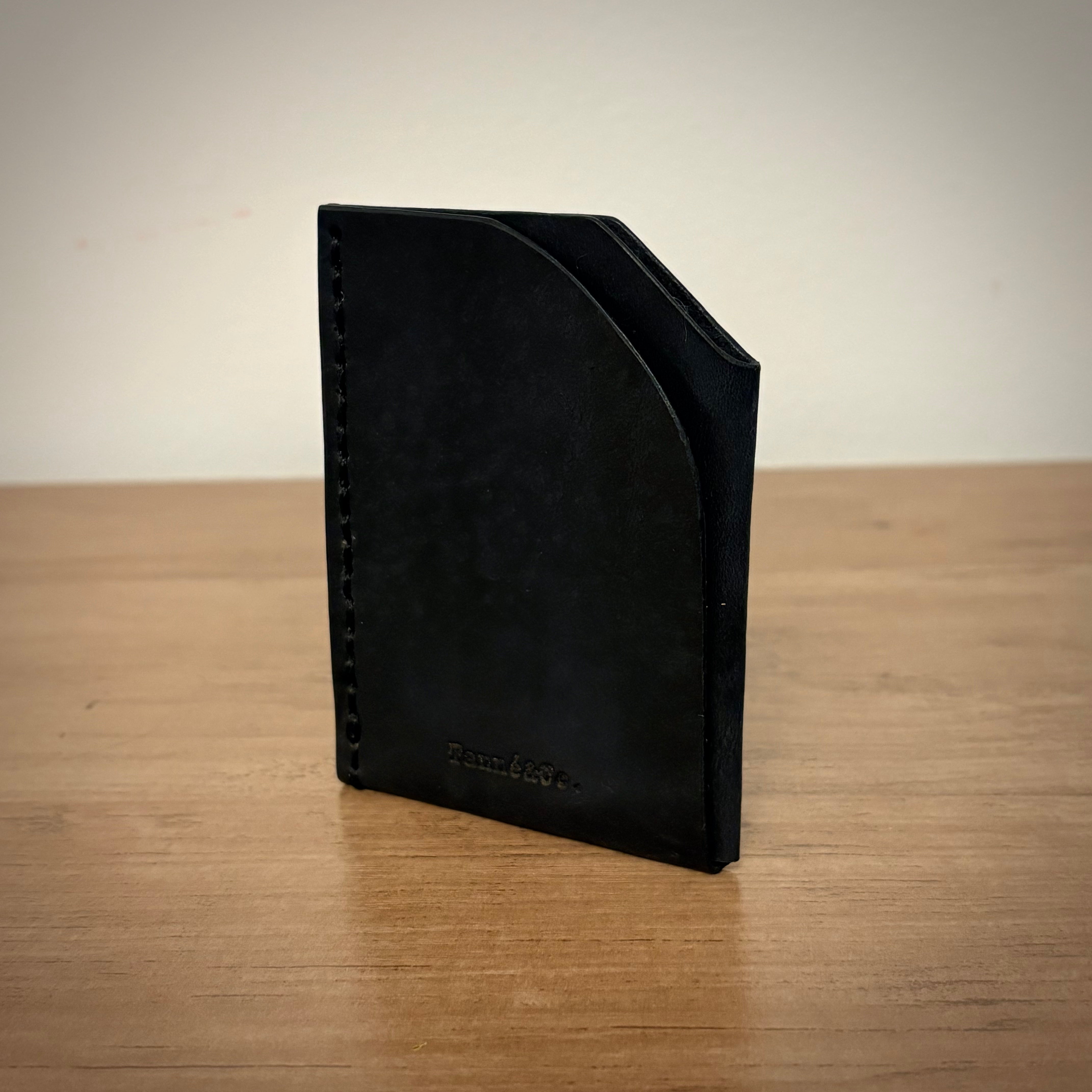 Porte-cartes en cuir – Double poche minimaliste | Noir