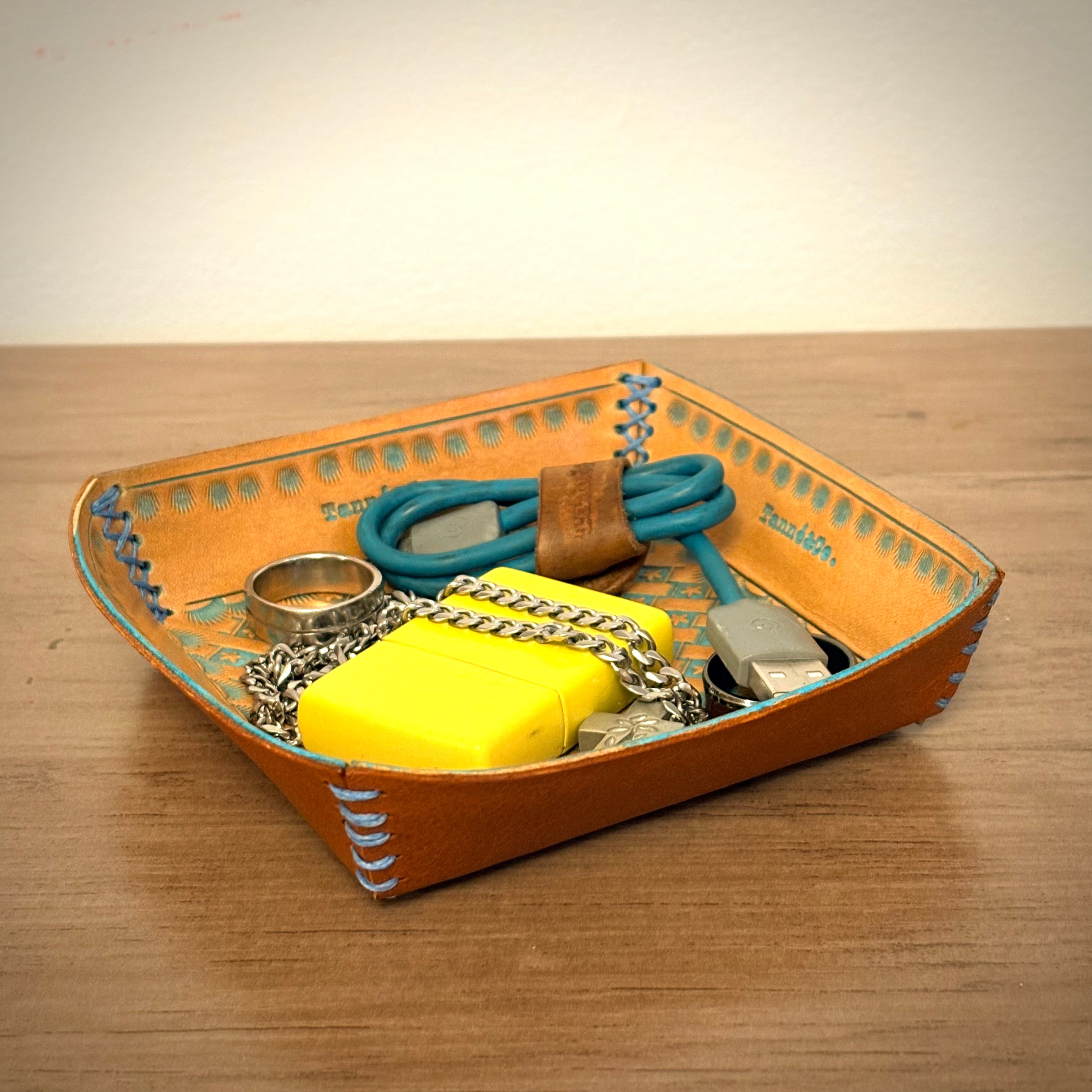 Leather Tray – Handcrafted Double-Layer Design | Ocean Patina Edition