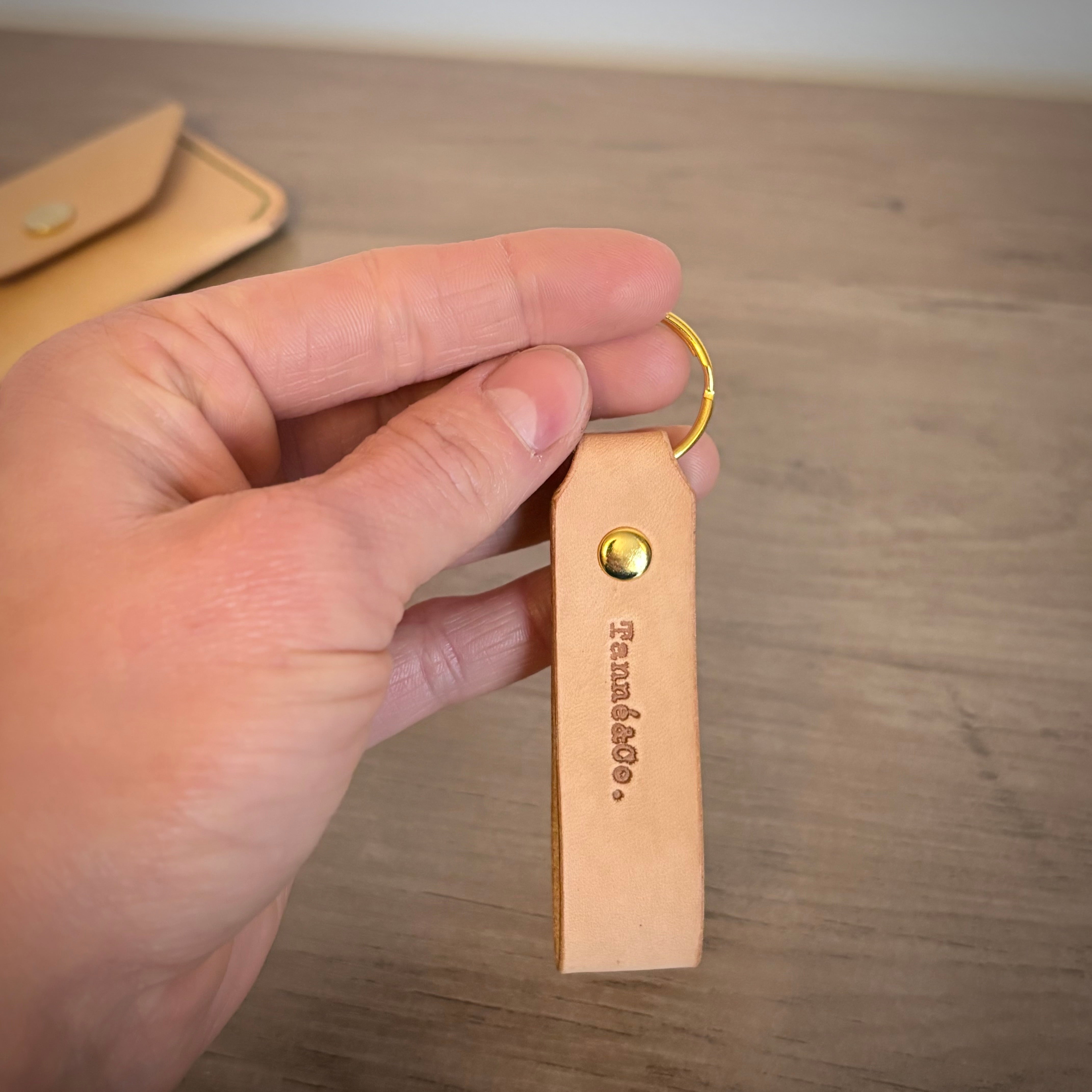 Leather Card Holder and Keychain Set | Tan
