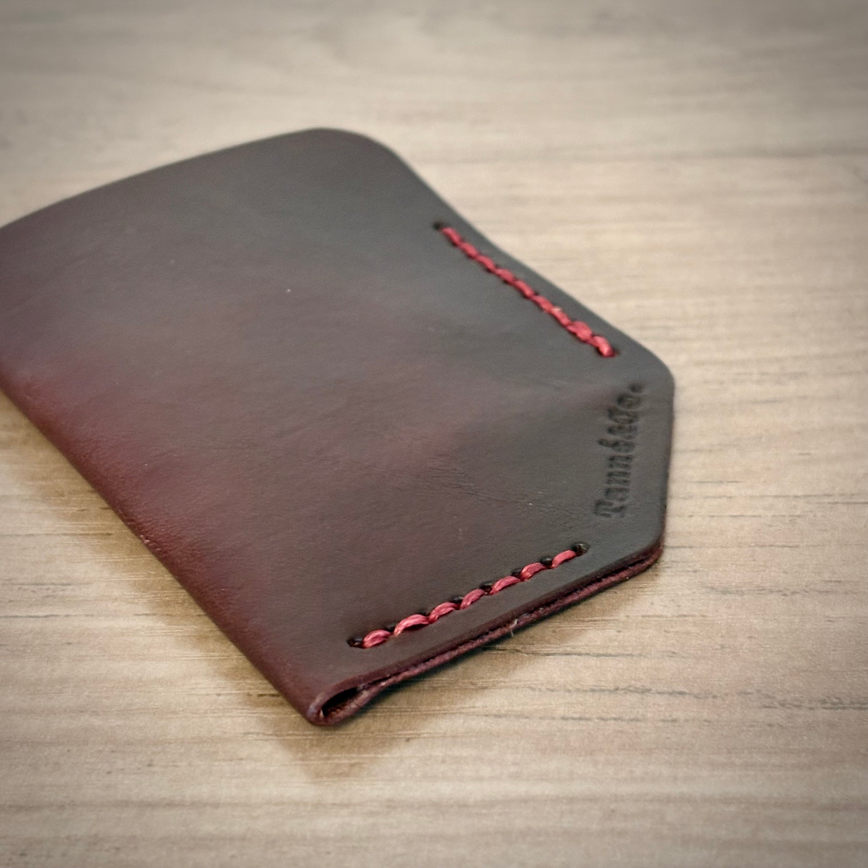 Leather Card Wallet and Keycahin - Handcrafted Design | Burgundy Custom Color Set