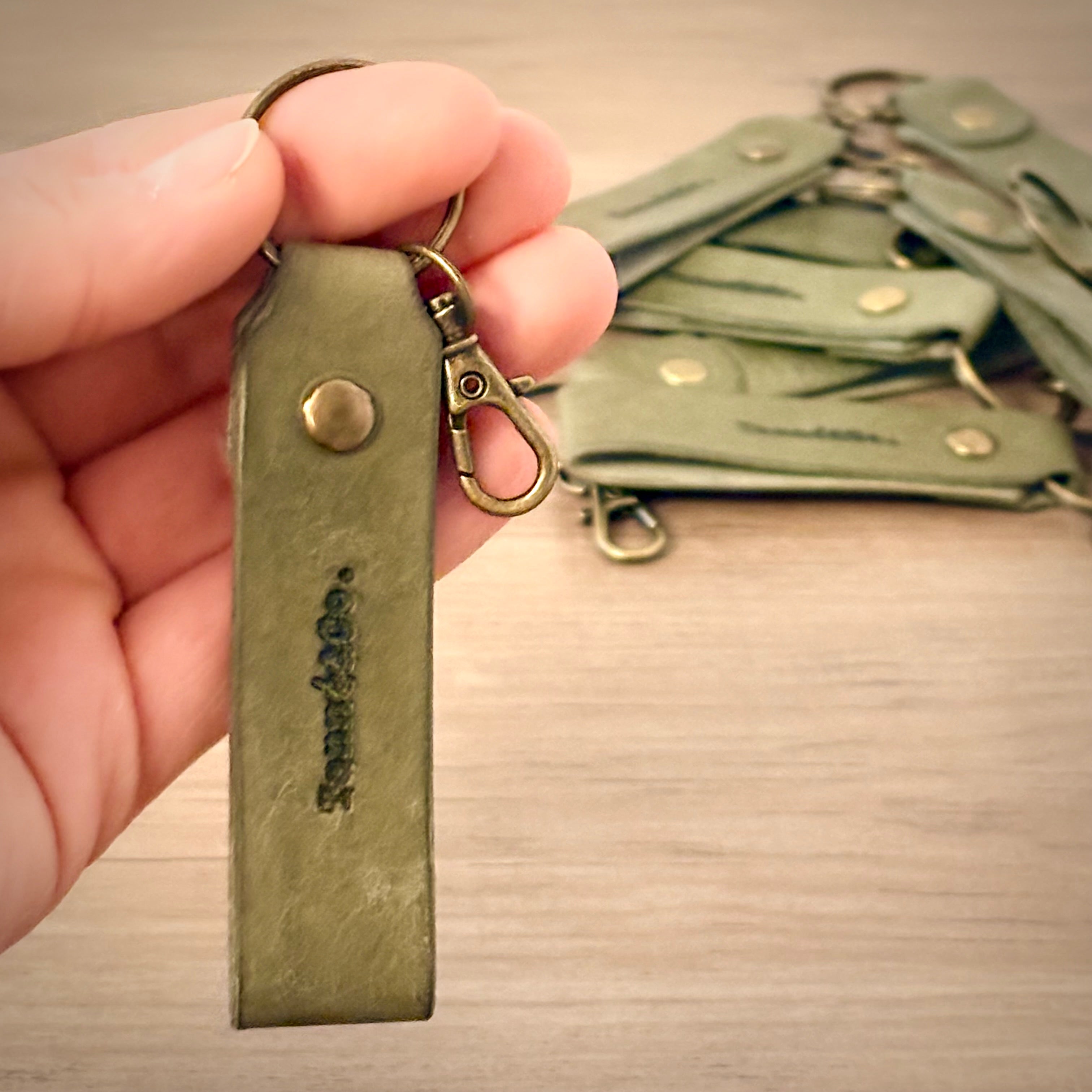 Leather Keychain w/ swivel clip – Handcrafted Design | Sage